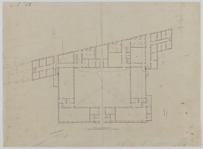 214968 Plattegrond van de Willemskazerne (Wittevrouwenkade) te Utrecht, met aanduiding van de riolen en putten.